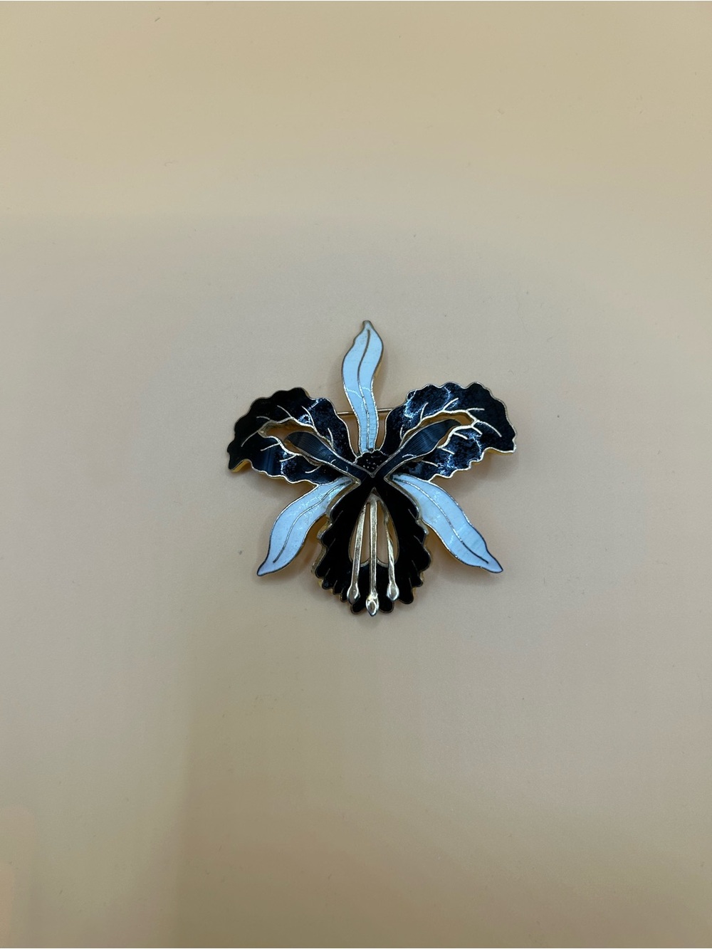 Black & White Floral Enamel Brooch